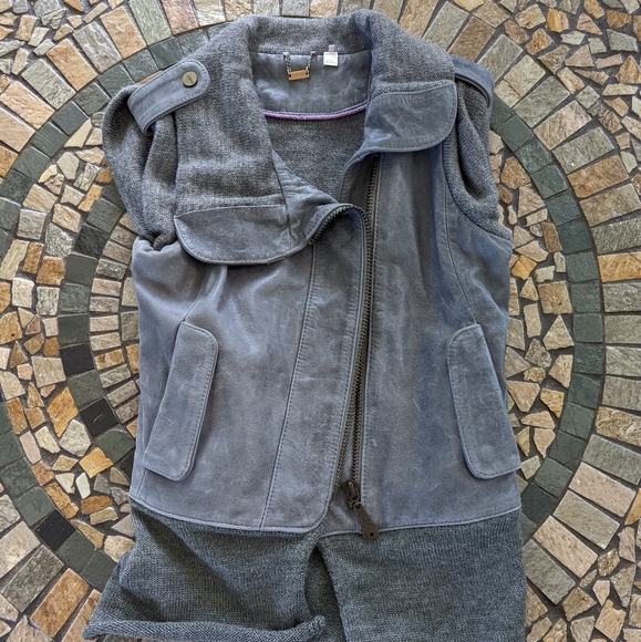 Doma Leather and Knitted Biker Vest grey  - Picture 1 of 4